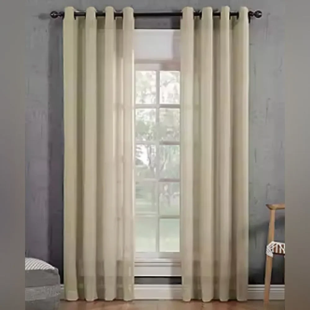 Archaeo Slub Textured Linen Blend Sheer Grommet Top Curtain Panel Pair